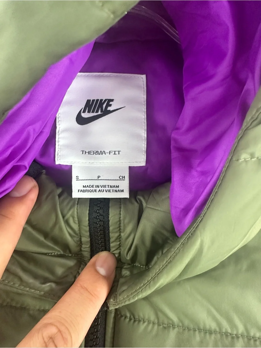 Nike Women’s Therma-FIT Repel Hooded Puffer Jacket Size Small Olive Green